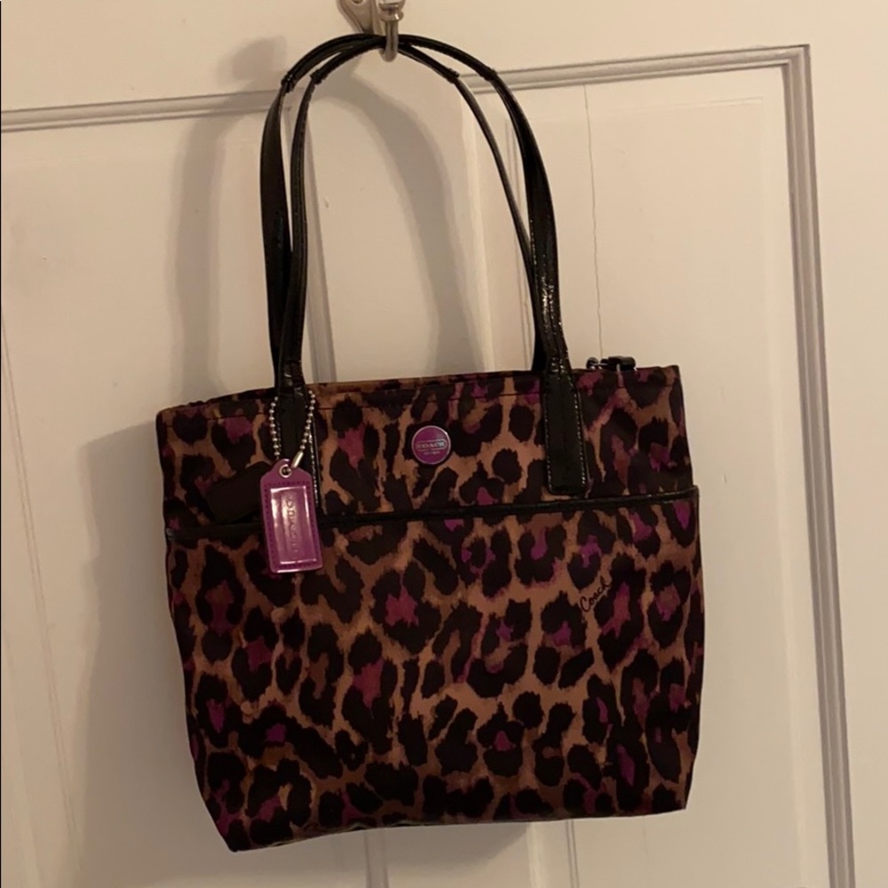 Coach Purple Ocelot Print Tote